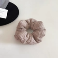 Detailed texture of thick knitted oatmeal scrunchie with rib and cable patterns - Large / Oatmeal