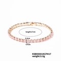 Detail of pink crystal tennis bracelet in gold finish with 17cm length measurements - Rose Pink (KSB00001KCFH17)