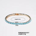 Detail of blue cubic zirconia tennis bracelet with gold plating and security clasp - 17cm / KC Gold Turquoise