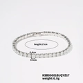 Detailed top view of silver tennis bracelet featuring white square opal stones and dimensions - Silver Base Milky White Rhinestone Style (KSB00001BJQYZ17)