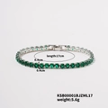 Détail du bracelet tennis argenté de 17 cm avec zircons verts et griffes classiques - 17cm / Plaqué Platine Zircone Verte