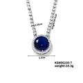 Collana di lusso in rame con ciondolo rotondo in zircone blu 1,2 cm e catena tennis - Blu-Verde