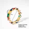 Gouden hartring met veelkleurige zirkonia steentjes in een levendige regenboogband - Gouden Basis Regenboog Hartstijl (KSR00117GDCR09)