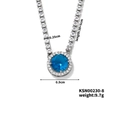 Collana tennis argento con pendente tondo in zircone blu scuro e cristalli halo intorno - Blu Acqua