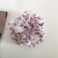 Macro detail of purple polka dot oversized scrunchie with soft organza texture - Purple Polka Dot