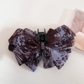 Elegant large ink print bow hair claw clip with crystal center and leopard fabric - Blue Brown
