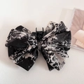 Elegant ink-print ribbon hair claw clip with rhinestones and black gauze fabric - 2# Black and White