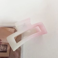 Macro detail of large square cutout hair claw clip with pearlescent gradient pink finish - No.2 Gradient Pink - Square Style
