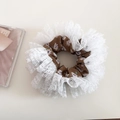 Floral brown lace scrunchie with romantic white ruffle edges for elegant hairstyles - Brown