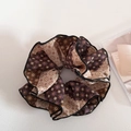 Chouchou fleuri vintage en tissu patchwork marron et beige pour queue de cheval - Floral Violet (Style Taille Fine)