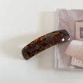 Classic tortoise shell acetate hair clip with gold France Handmade logo on white background - Blue Coffee Tortoise