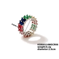 Regenbogen Ring mit zweireihigen Markasit-Zirkonia und Versilberung, 0,8cm breit - Innendurchmesser 1,6 cm / Silber Bunter Stil (KSR00114WGCR06)