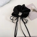 Coletero elegante de satén negro estilo francés con lazo largo para peinado de mujer - Estilo de Cinta de Satén / Negro