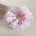 Elastico per capelli rosa a pois con bordo in pizzo bianco oversize per acconciature - Rosa