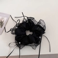 Coletero de encaje negro estilo francés con lazos de malla y brillantes de diamantes - Negro