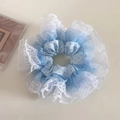 Scrunchie blu a pois oversize con rete a strati e dettagli in pizzo bianco - 2# Blu
