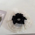 Coletero de malla blanco y negro extragrande con borde de encaje plisado para el pelo - Negro