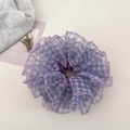 Elegante elastico per capelli in rete viola con motivo a quadretti bianchi e pizzo - Viola