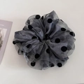 Chouchou en tulle gris à pois noirs, style double couche pour coiffure chic et sobre - gris foncé