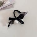 Elegante elastico per capelli con fiocco in pizzo floreale e perla finta - 1# Scrunchie Floreale Bianco