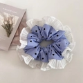 Chouchou rayé bleu avec motifs de cœurs noirs et bordure plissée en maille blanche - Rayures Bleues Coeur Bord Plissé (1#)
