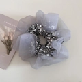 Elegant oversized grey organza scrunchie with silver sequins and stylish pleats - Grey