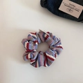 Detail of colorful striped hair scrunchie with ribbed texture and white brand label - Red White Blue Gray Stripes (5#)