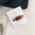 Minimalist silver hair clip with brown acetate rectangle and engraved gold text - Coffee/Brown