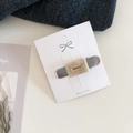 Beige marble pattern acetate hair clip with silver brushed finish on display card - Rice White