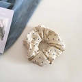 Dettaglio di un elastico vintage beige a pois blu in tessuto di cotone e lino - 2# Beige Pois