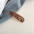 Close-up of tortoise shell BB hair clip with beige bow and France Handmade logo - 4# Coffee Tortoiseshell