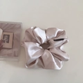 Close-up of elegant champagne satin oversized scrunchie showing silky texture and details - 2#Beige