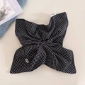 Detail of navy blue polka dot hair scrunchie with handmade label on white background - 4# Black Polka Dot Scarf Scrunchie