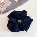 Elastico scrunchie blu scuro a pois vintage per chignon e acconciature stile coreano - Elastico Capelli Blu Marino Pois