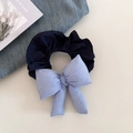 Sweet navy plaid bow scrunchie for women, vintage style denim hair tie accessory - Navy Blue Plaid Bow Style