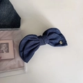 Close-up of a dark blue denim bow hair clip with vintage golden metal buckle detail - Dark Blue Bow Banana Clip (2#)