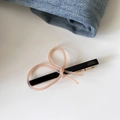 Close-up of pink acetic acid bow hair clip with gold France Handmade logo and metal clip - 7# Light Pink