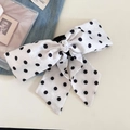 Elegant white oversized hair claw clip with classic black polka dots and satin texture - White Polka Dot Style