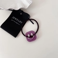 Cute purple square smiley face hair tie with elastic band and black jewelry gift bag - Purple