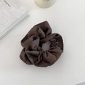 Chunky chocolate brown satin hair scrunchie with elegant folds for premium hair styling - Brown