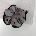 Elegant grey polka dot scrunchie with black satin trim and pleated fabric texture - 2# Linen Gray