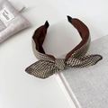 Retro houndstooth bow headband with wide brim and vintage fabric texture for women - 2# Coffee Green Plaid