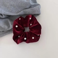 Elegant deep red velvet scrunchie with white pearl accents on minimalist white background - 3# Wine Red