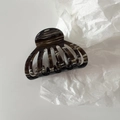 Classic tortoise shell scallop claw clip with glossy finish for thick hair styling - Coffee Stripes