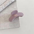 Detail showing matte purple hair claw clip with gold Barrette La France text engraving - Small Half-round / Pink - Small Semi Round