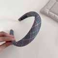 Pink and grey plaid wide padded headband with handmade label in British preppy style - 1# Wide Plaid Headband - 3cm