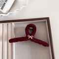Elegante pinza per capelli in velluto rosso con fiocco dorato per donne stile autunno - Rosso