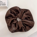 Oversized French vintage satin hair scrunchie in deep chocolate brown with silky finish - Dark Coffee
