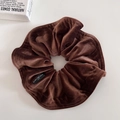 Retro coffee brown velvet scrunchie for women with elegant ruffled design and tag - Brown