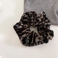 Classic leopard print velvet scrunchie with embroidered tag and textured fabric finish - Coffee Leopard